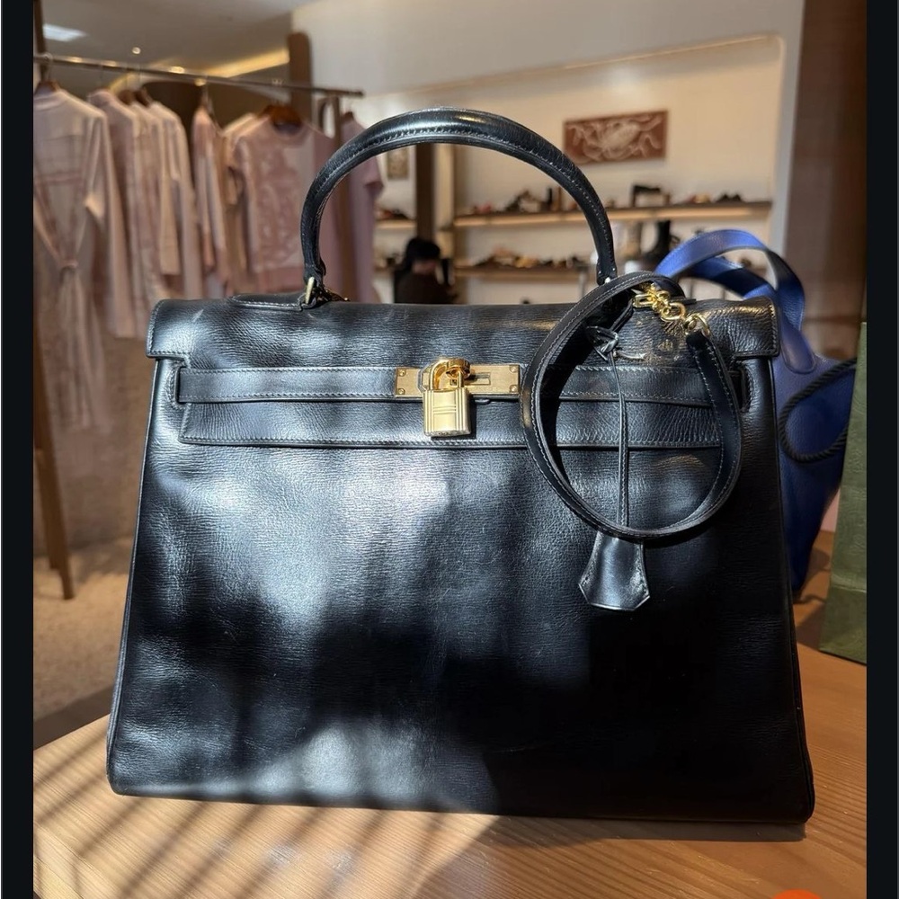 Vintage Hermes Kelly Bag Box Leather Black 35